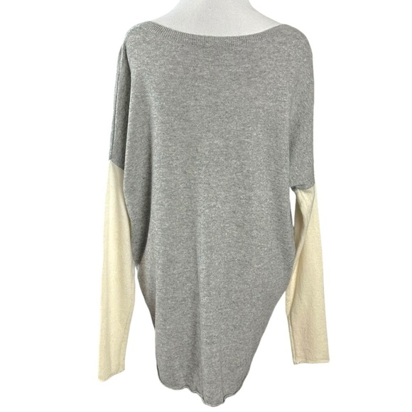 Vince Color Block Wool Cashmere Bateau Sweater Small Oversized Boxy Grey Cream - Picture 6 of 14